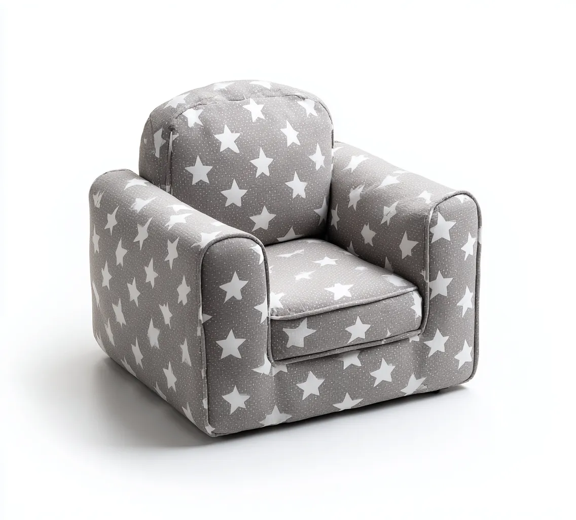 Fauteuil pour enfant en tissu gris avec étoiles blanches 55x45x50 cm - design amusant et confortable-Loftilo