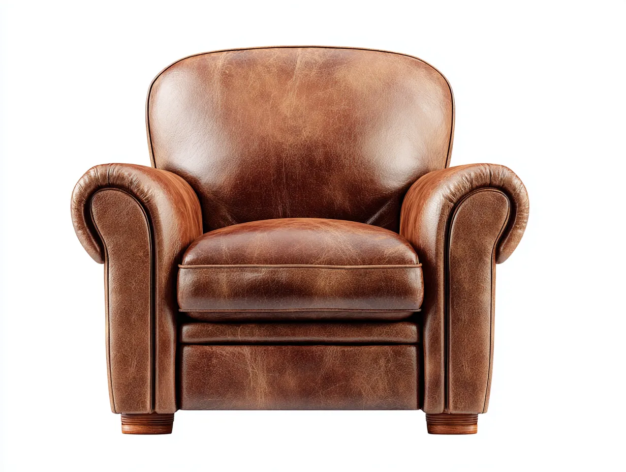 Fauteuil club en cuir véritable 93x88x85 cm - brun cognac - design classique à accoudoirs arrondis-Loftilo