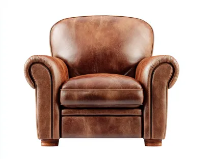 Fauteuil club en cuir véritable 93x88x85 cm - brun cognac - design classique à accoudoirs arrondis-Loftilo
