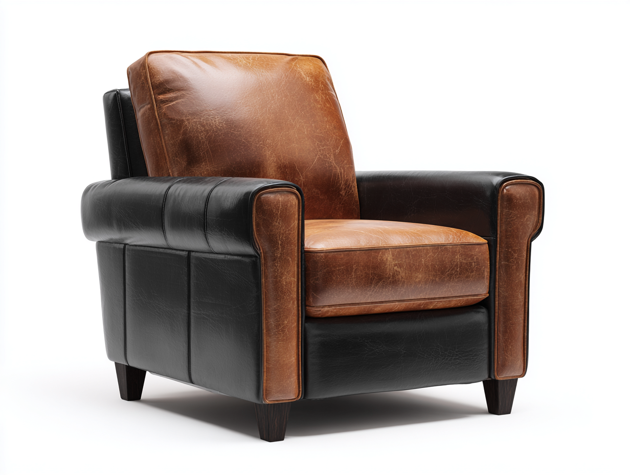 Fauteuil en cuir bicolore noir et brun 98x92x95 cm - design vintage et raffiné-Loftilo
