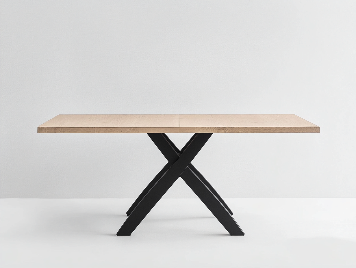 Table à manger rectangulaire 180x90x75 cm - bois clair et piétement métal noir - style moderne-Loftilo