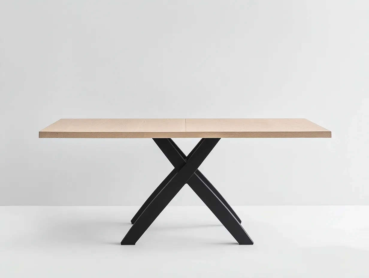 Table à manger rectangulaire 180x90x75 cm - bois clair et piétement métal noir - style moderne-Loftilo