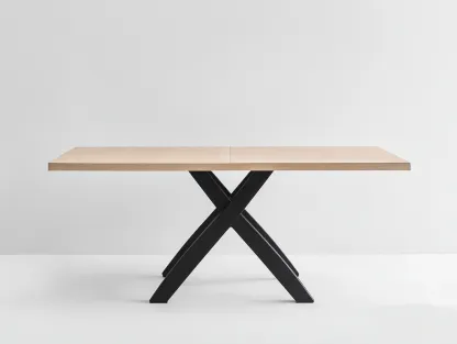 Table à manger rectangulaire 180x90x75 cm - bois clair et piétement métal noir - style moderne-Loftilo