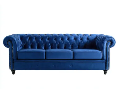 Canapé 3 places en velours bleu 210x90x80 cm - style Chesterfield classique et raffiné-Loftilo