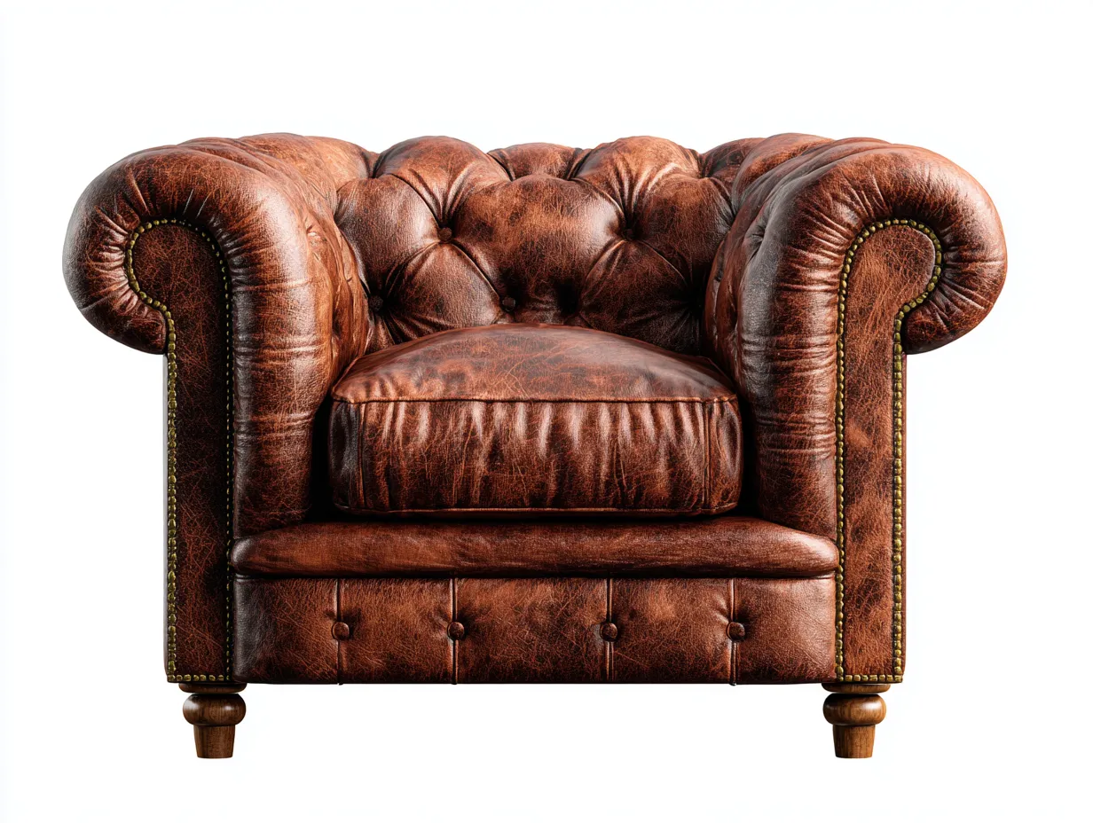 Fauteuil club en cuir véritable 98x92x80 cm - brun vintage - style Chesterfield capitonné à pieds bois tournés-Loftilo
