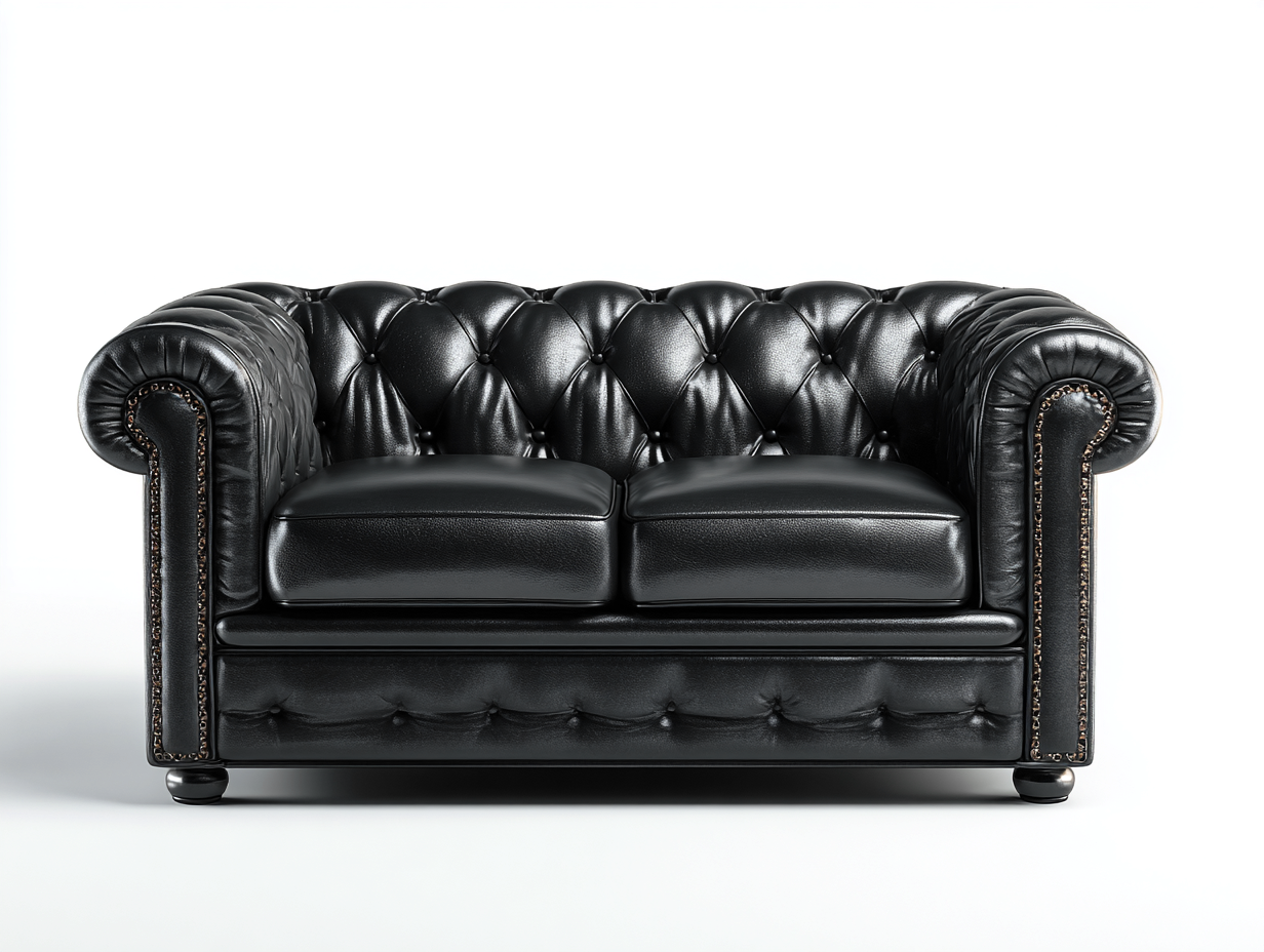 Canapé deux places en cuir véritable 165x90x75 cm - noir - style Chesterfield capitonné-Loftilo