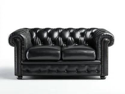 Canapé deux places en cuir véritable 165x90x75 cm - noir - style Chesterfield capitonné-Loftilo
