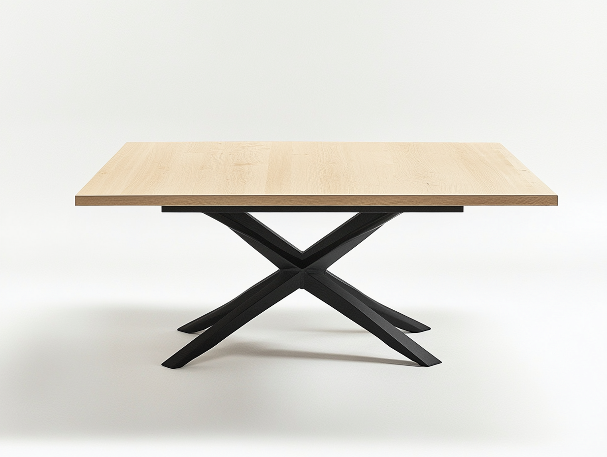 Table à manger carrée en bois et métal 110x110x76 cm - chêne clair/noir - design industriel-Loftilo