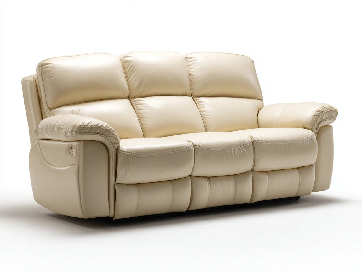 Canapé trois places en cuir véritable 200x95x95 cm - beige clair - avec fonction relax-Loftilo