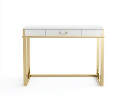 Bureau traditionnel blanc et doré 100x50x75 cm - métal et bois - design moderne raffiné-Loftilo