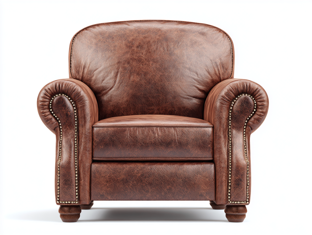 Fauteuil club en cuir véritable marron 102x90x84 cm - style vintage classique-Loftilo