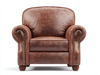 Fauteuil club en cuir véritable marron 102x90x84 cm - style vintage classique-Loftilo