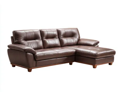 Canapé d'angle en cuir véritable 250x160x95 cm - brun - design contemporain et confort supérieur-Loftilo