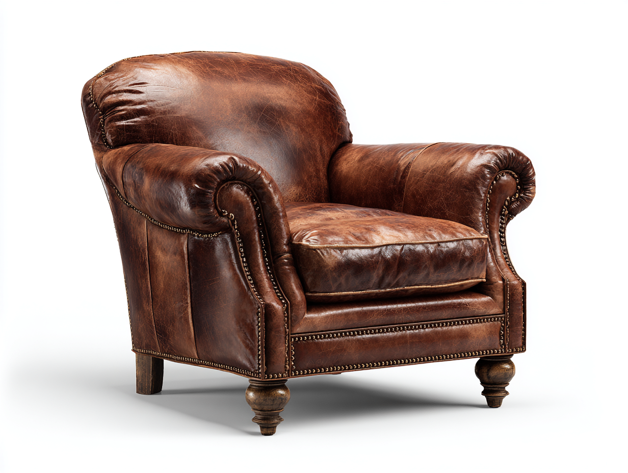 Fauteuil club en cuir véritable marron vieilli 98x92x88 cm - style vintage classique-Loftilo