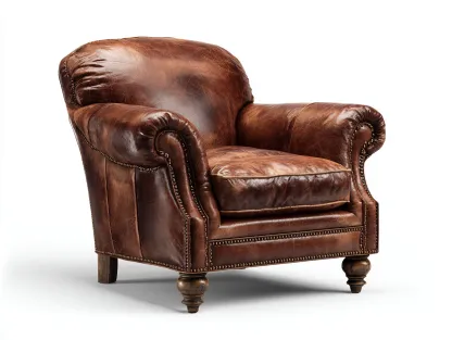 Fauteuil club en cuir véritable marron vieilli 98x92x88 cm - style vintage classique-Loftilo