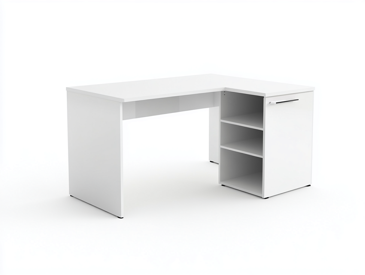 Bureau d'angle en bois MDF 145x120x75 cm - blanc - avec espace de rangement - style moderne fonctionnel-Loftilo