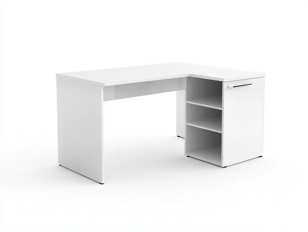 Bureau d'angle en bois MDF 145x120x75 cm - blanc - avec espace de rangement - style moderne fonctionnel-Loftilo