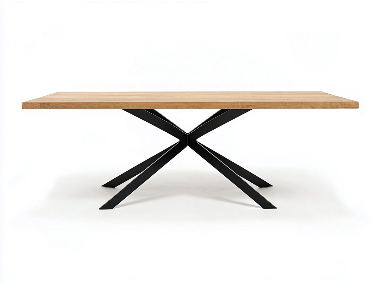 Table à manger rectangulaire en bois et métal 180x90x76 cm - chêne clair/noir - design industriel-Loftilo
