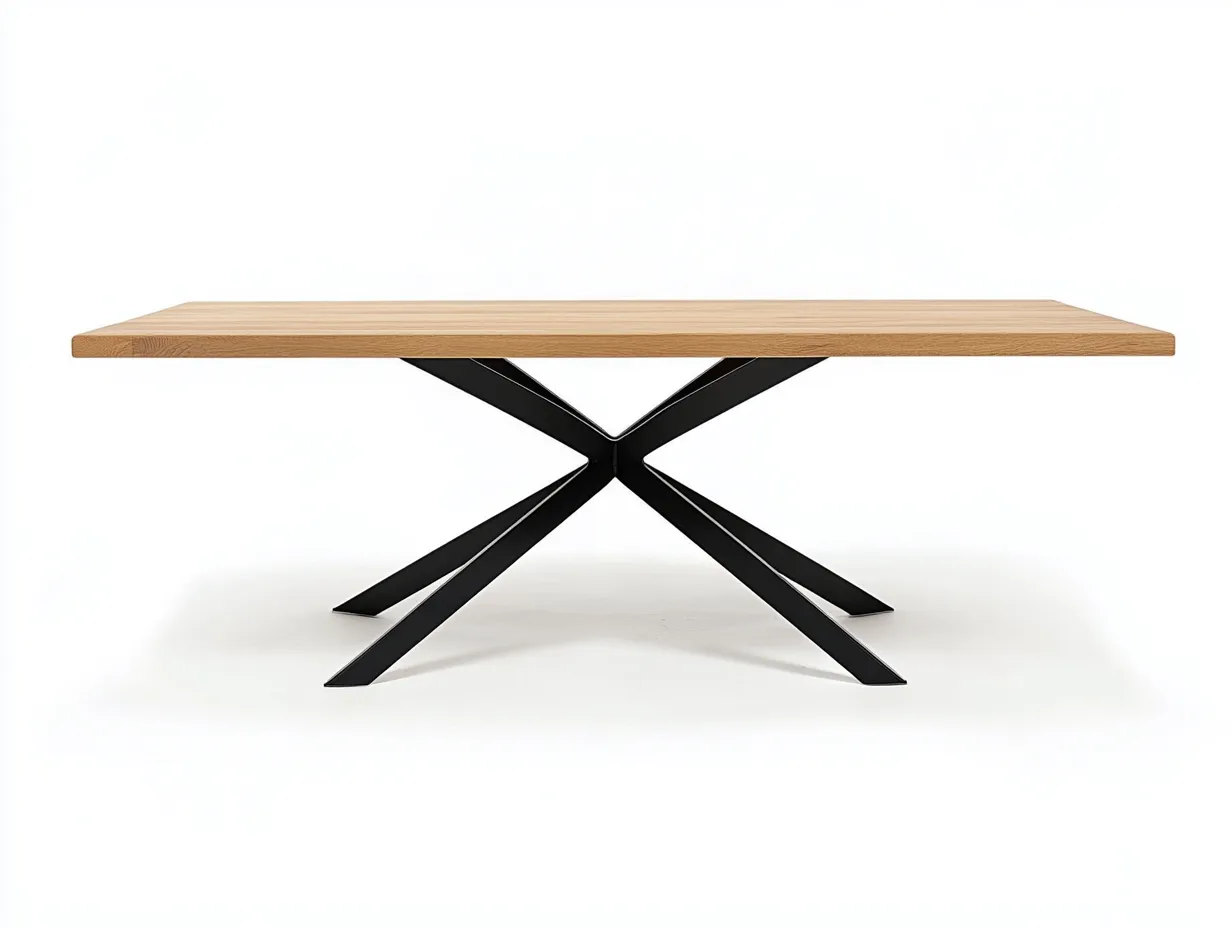 Table à manger rectangulaire en bois et métal 180x90x76 cm - chêne clair/noir - design industriel-Loftilo
