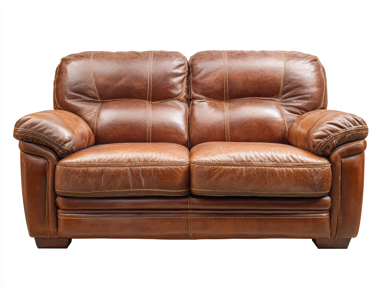 Canapé deux places en cuir véritable 165x95x90 cm - marron - design contemporain et confort moelleux-Loftilo