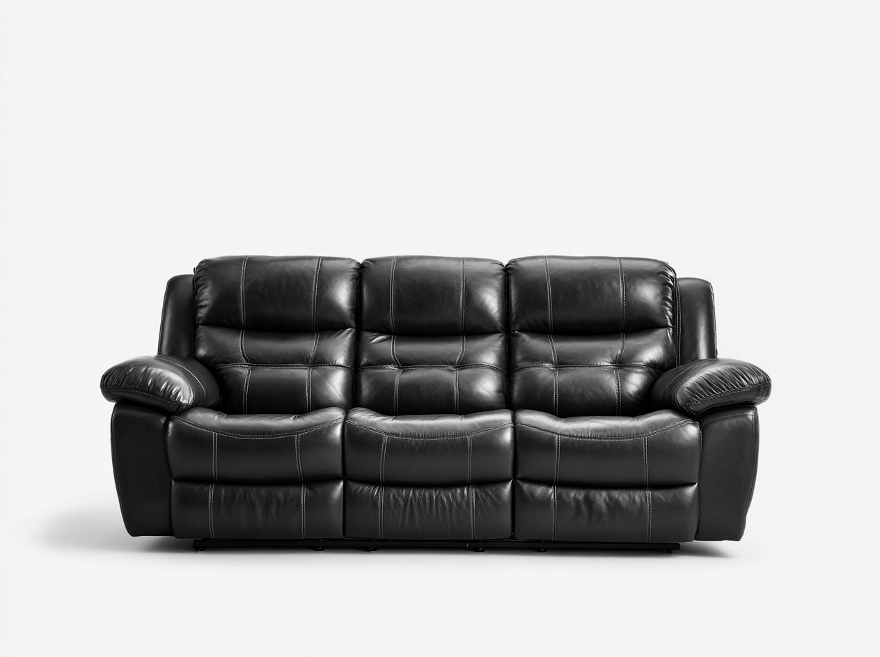 Canapé trois places en cuir véritable 210x95x100 cm - noir - style moderne-Loftilo