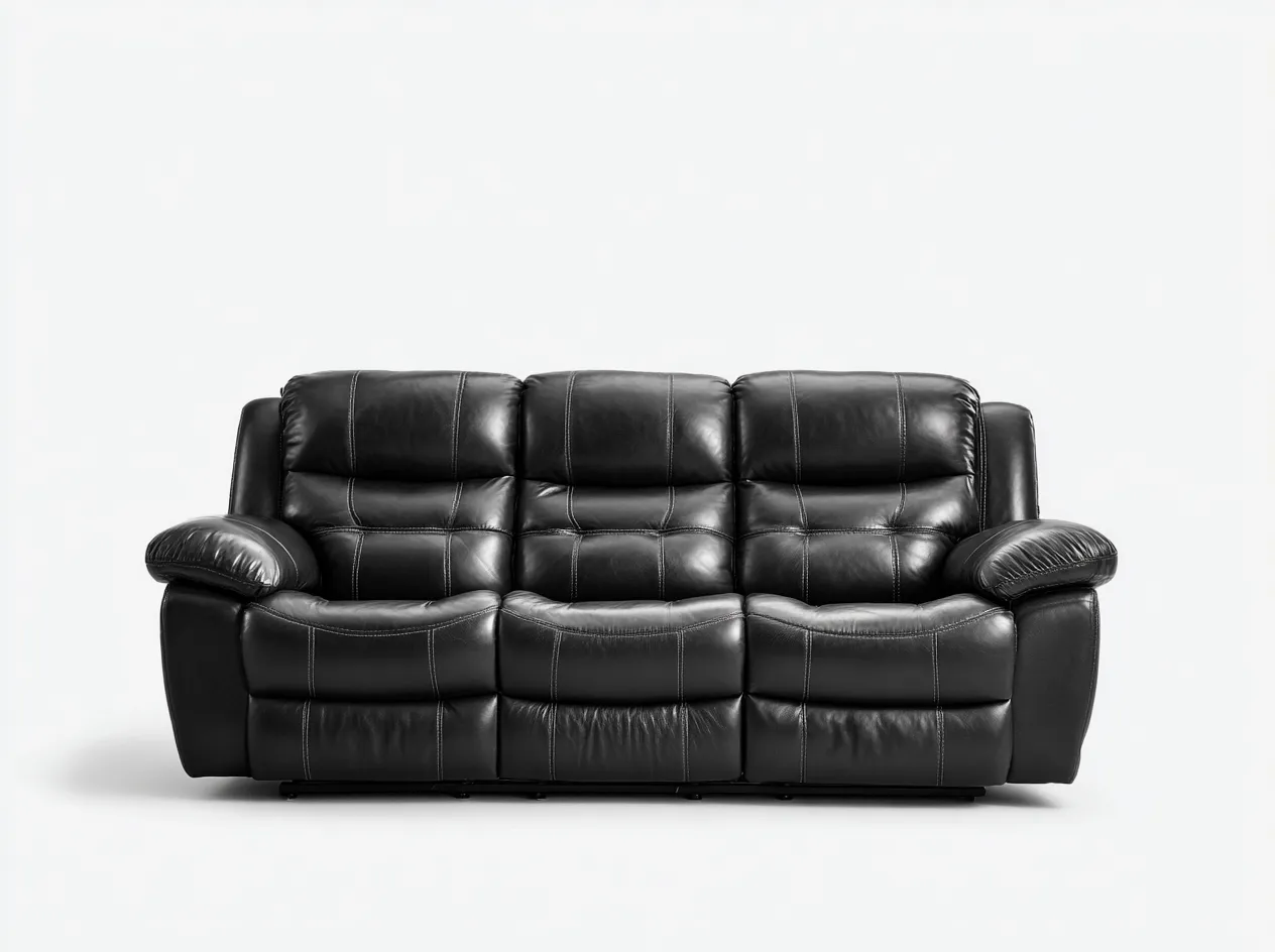 Canapé trois places en cuir véritable 210x95x100 cm - noir - style moderne-Loftilo