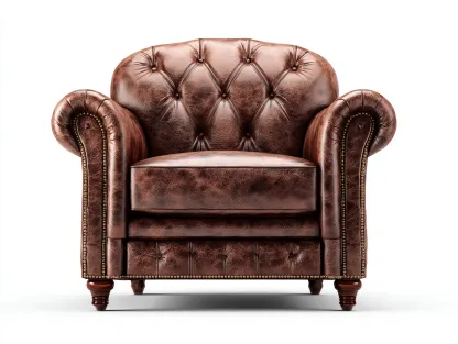 Fauteuil Chesterfield en cuir véritable marron 105x90x80 cm - capitonné - style vintage britannique-Loftilo