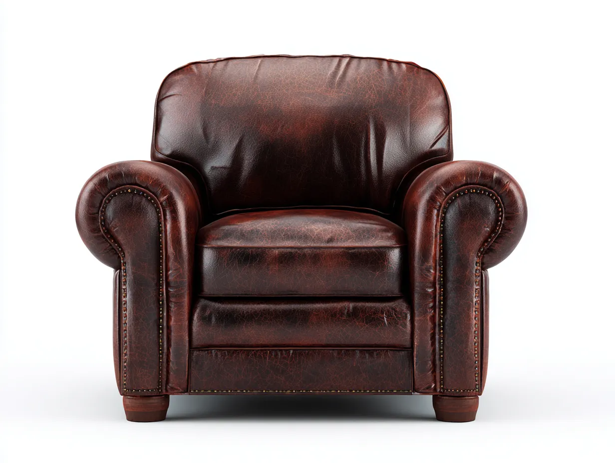 Fauteuil club en cuir véritable 95x90x85 cm - brun foncé - style classique capitonné à clous décoratifs-Loftilo