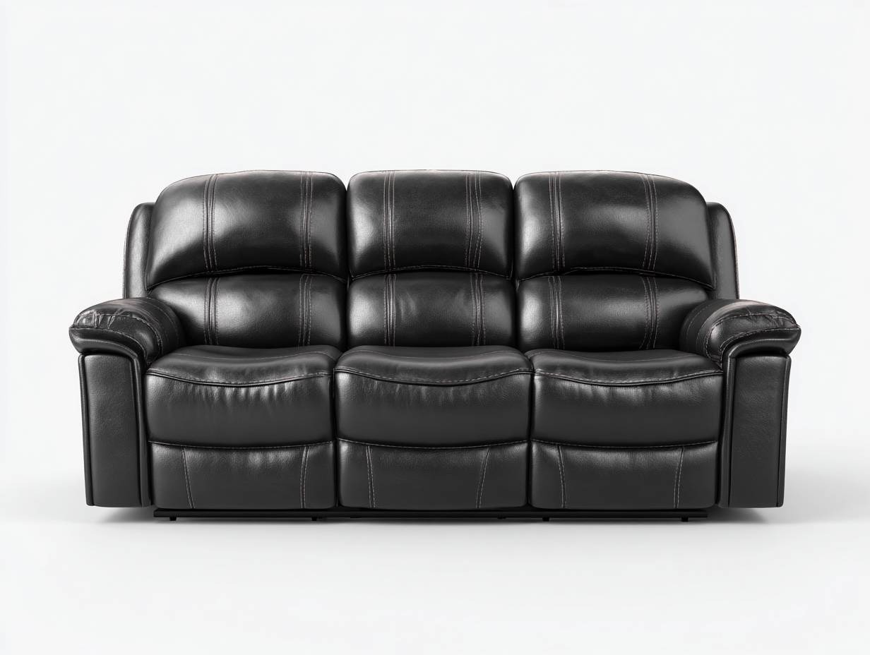 Canapé 3 places en cuir noir 210x95x95 cm - design moderne avec assise ajustable et confort moelleux-Loftilo