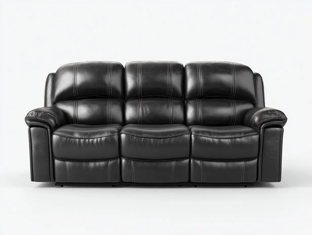 Canapé 3 places en cuir noir 210x95x95 cm - design moderne avec assise ajustable et confort moelleux-Loftilo