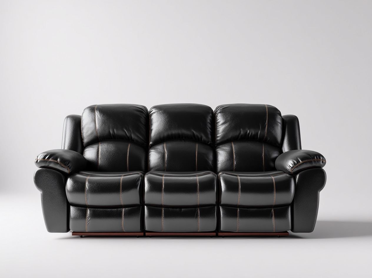 Canapé 3 places en cuir noir 210x98x95 cm - design contemporain - dossier ergonomique et assise profonde-Loftilo