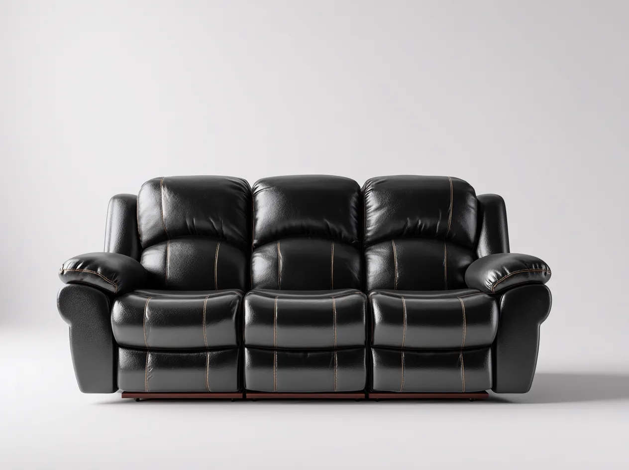 Canapé 3 places en cuir noir 210x98x95 cm - design contemporain - dossier ergonomique et assise profonde-Loftilo