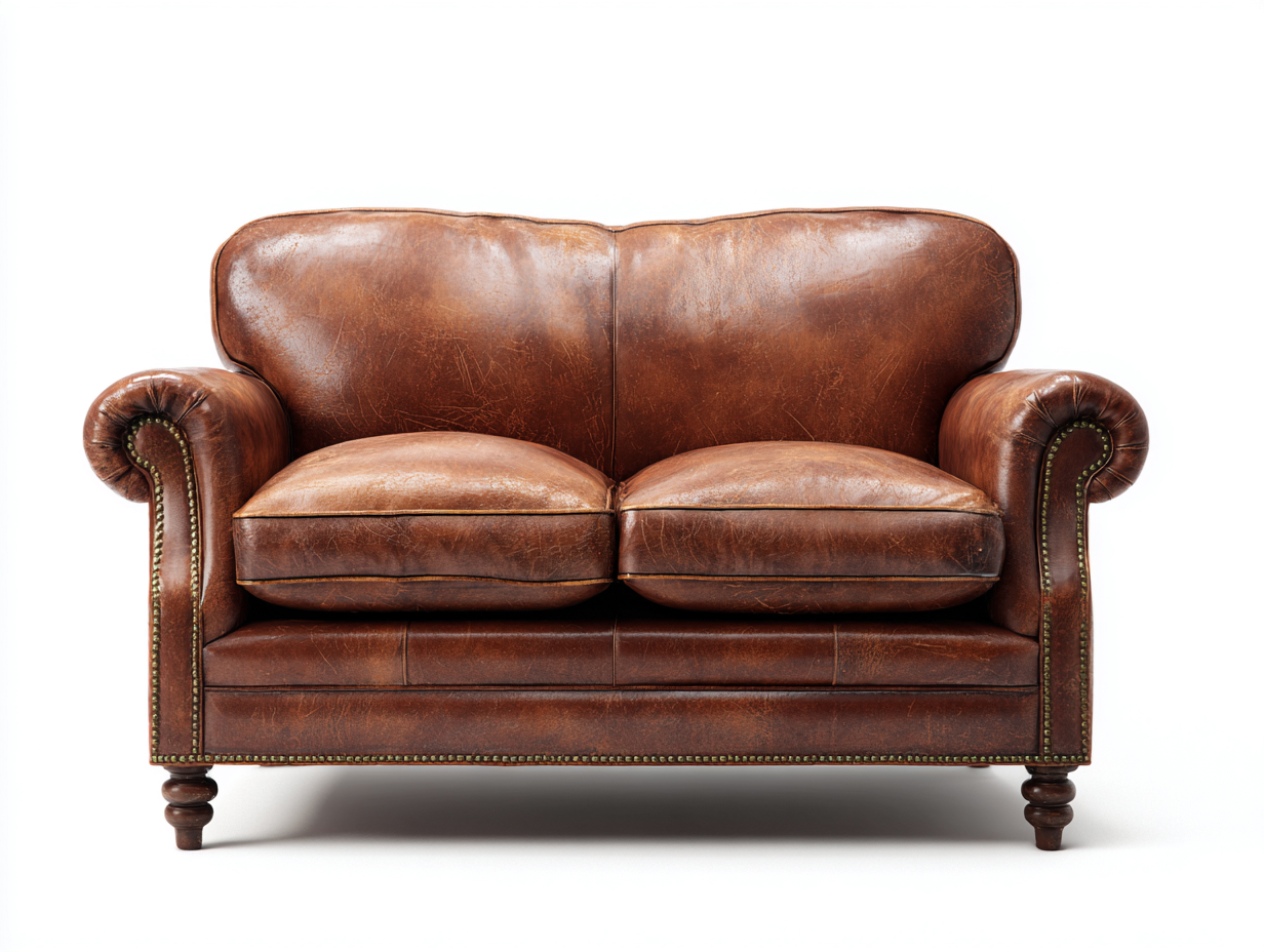 Canapé 2 places en cuir marron 155x95x88 cm - style vintage - assise moelleuse et clous décoratifs-Loftilo