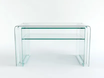 Table basse en verre trempé 110x55x45 cm - transparent - design moderne avec étagère intégrée-Loftilo
