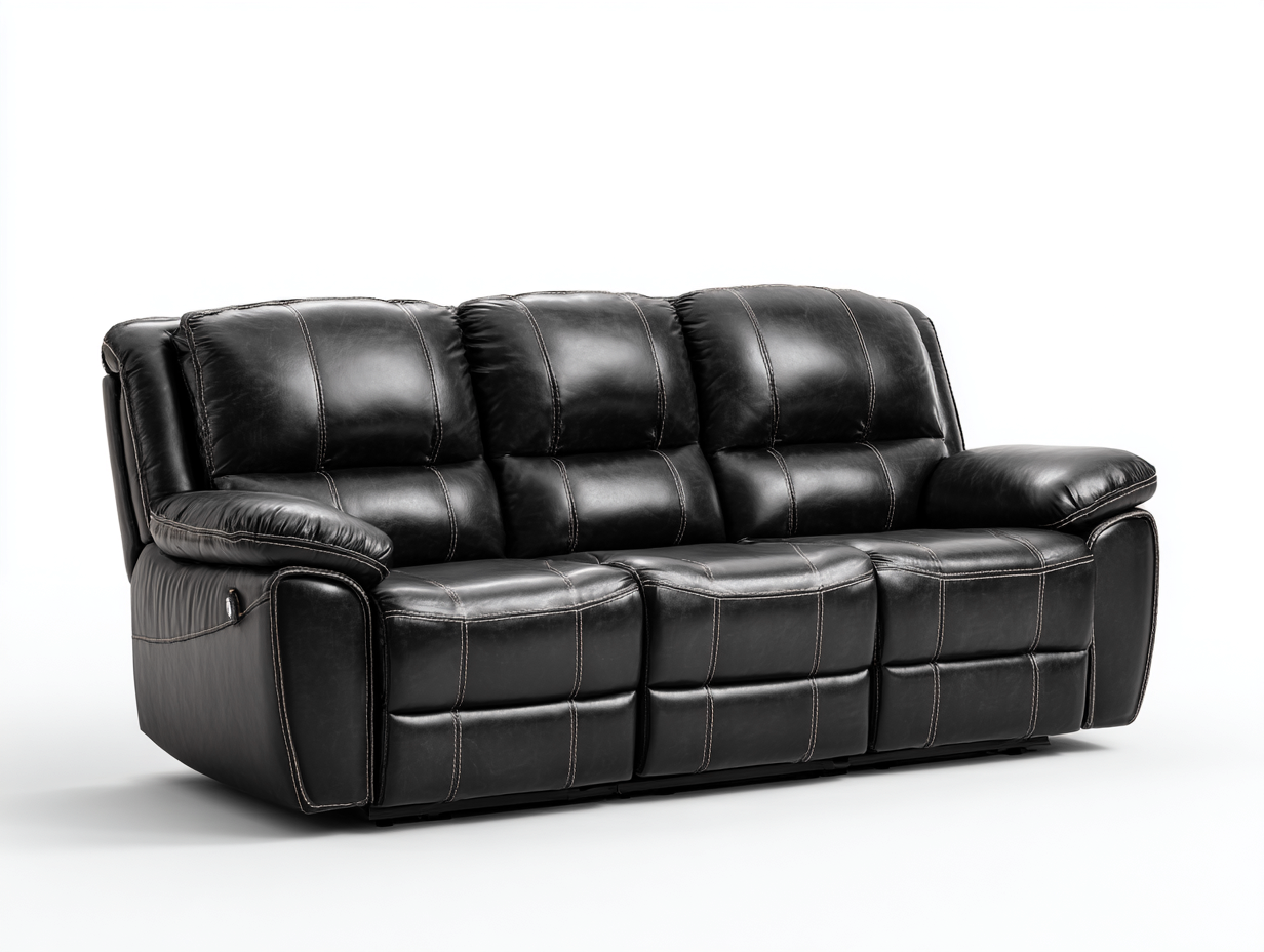 Canapé 3 places en cuir noir 215x95x100 cm - style moderne avec fonction inclinable-Loftilo