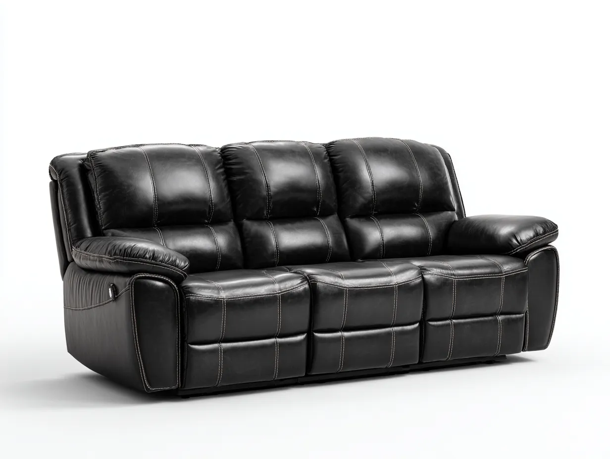 Canapé 3 places en cuir noir 215x95x100 cm - style moderne avec fonction inclinable-Loftilo