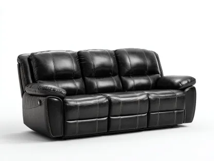 Canapé 3 places en cuir noir 215x95x100 cm - style moderne avec fonction inclinable-Loftilo