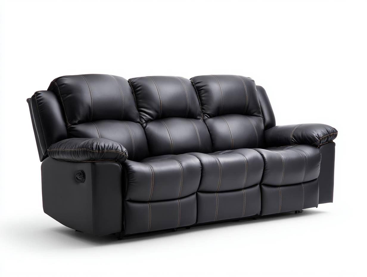 Canapé 3 places en cuir noir 215x95x100 cm - style moderne avec fonction inclinable-Loftilo