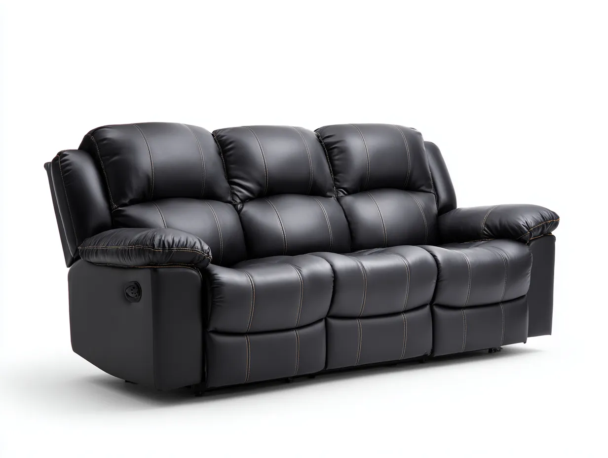 Canapé 3 places en cuir noir 215x95x100 cm - style moderne avec fonction inclinable-Loftilo