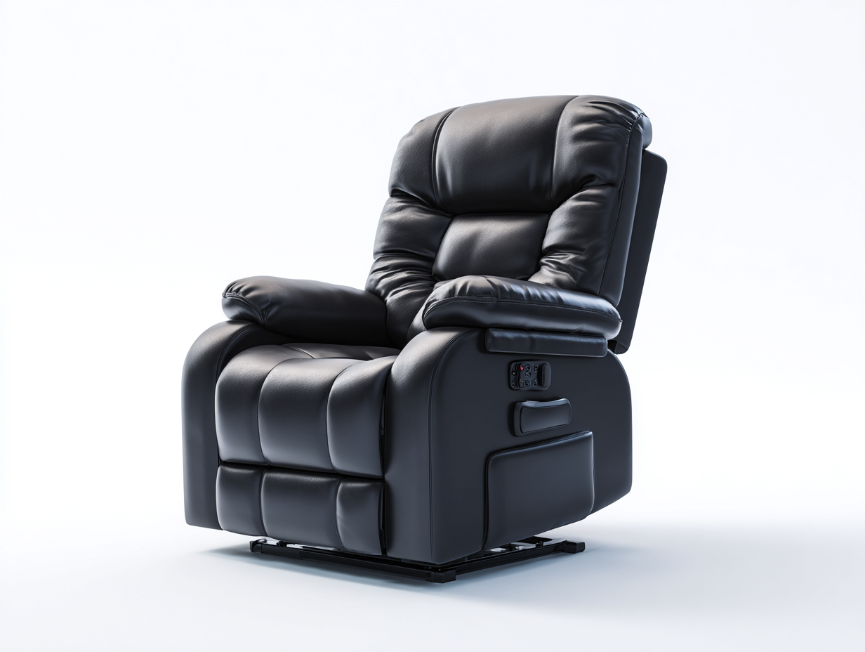 Fauteuil inclinable en cuir véritable noir - 90x95x105 cm - électrique et ergonomique-Loftilo