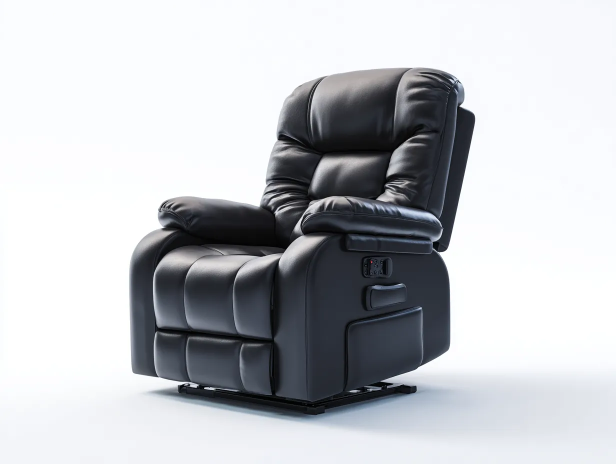 Fauteuil inclinable en cuir véritable noir - 90x95x105 cm - électrique et ergonomique-Loftilo