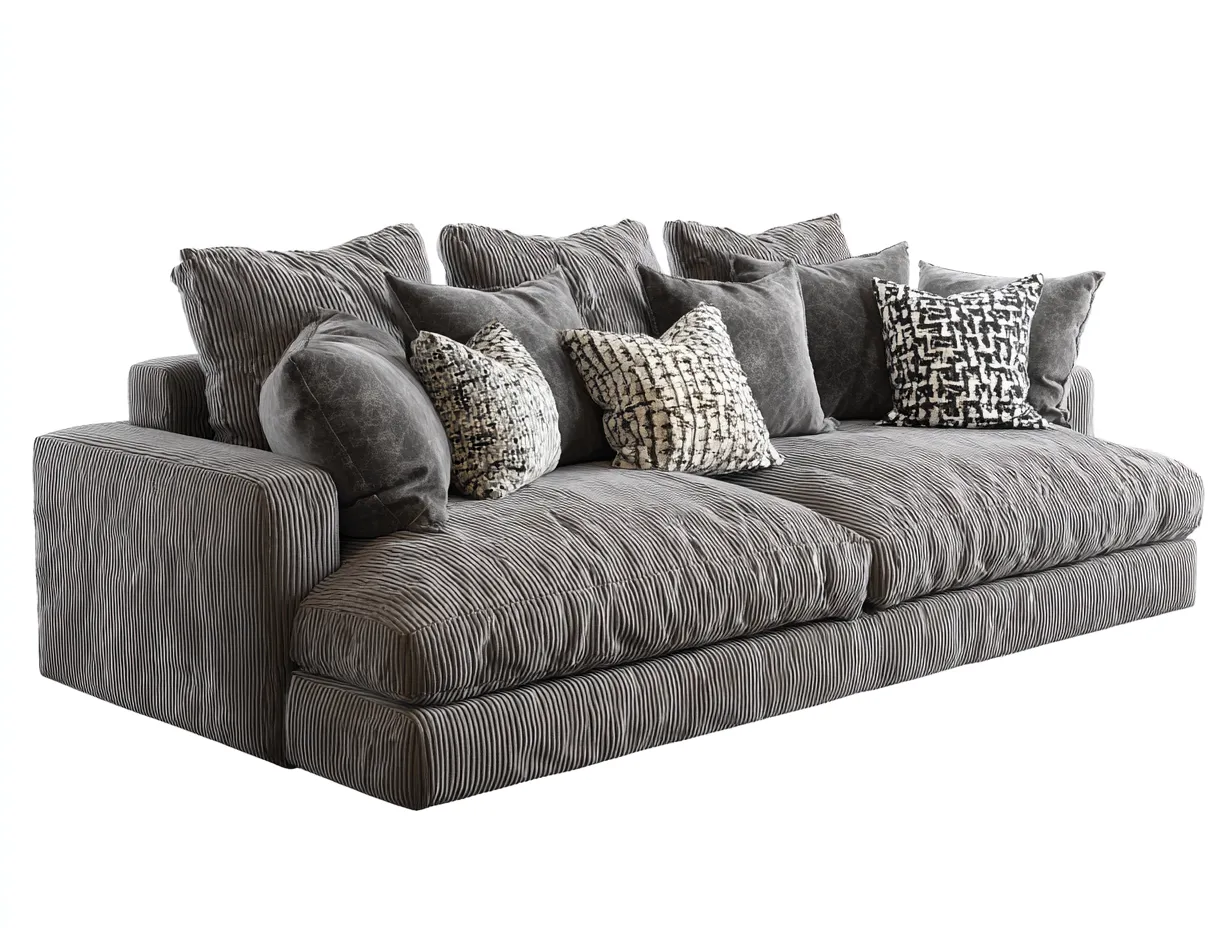 Canapé trois places en velours côtelé 230x110x90 cm - gris anthracite - design contemporain-Loftilo