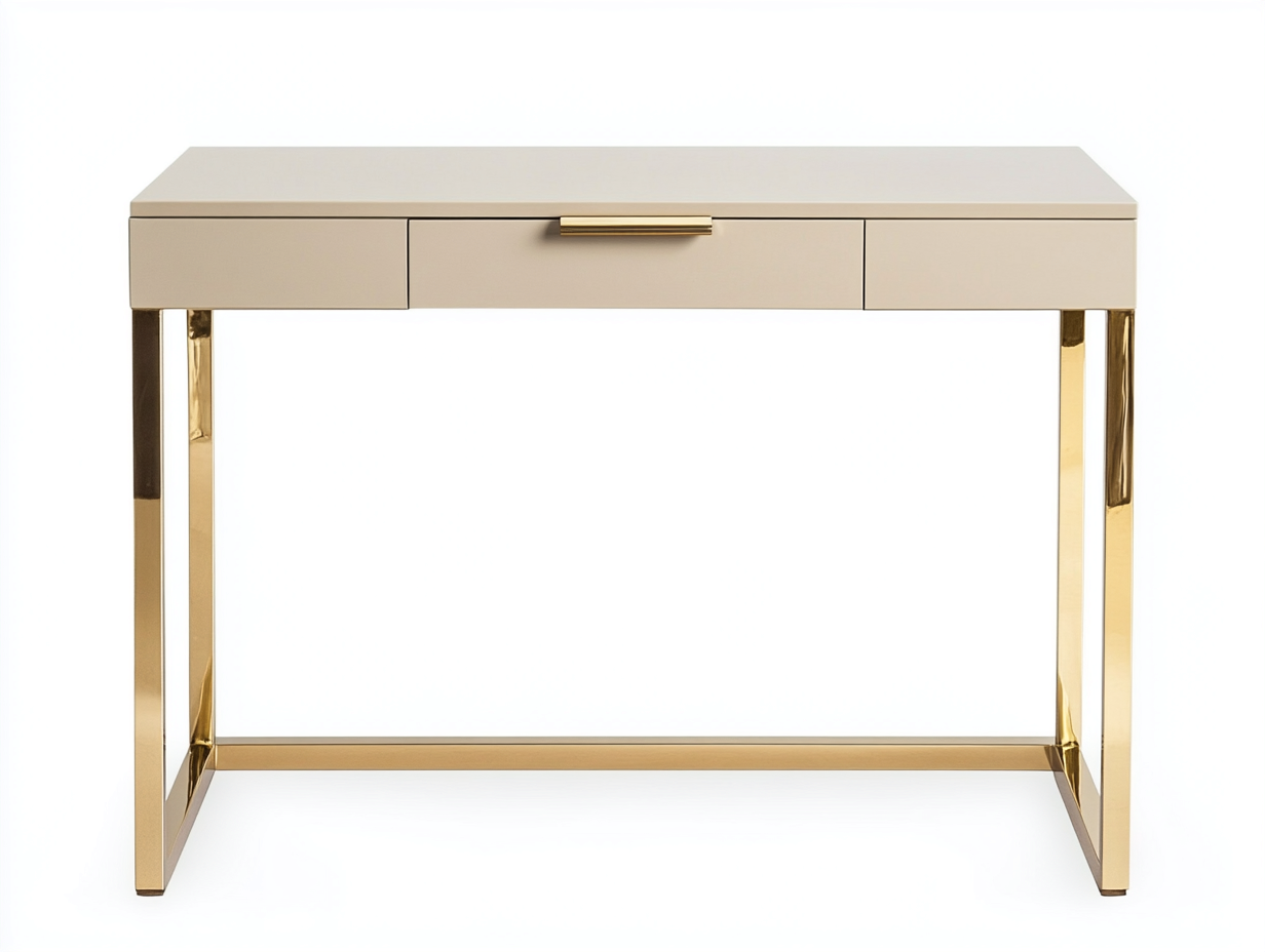 Bureau traditionnel en MDF et métal 110x55x75 cm - beige/doré - avec espace de rangement - style moderne raffiné-Loftilo