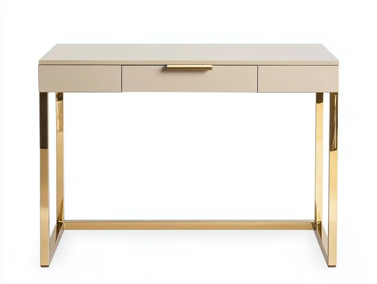 Bureau traditionnel en MDF et métal 110x55x75 cm - beige/doré - avec espace de rangement - style moderne raffiné-Loftilo