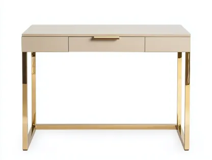 Bureau traditionnel en MDF et métal 110x55x75 cm - beige/doré - avec espace de rangement - style moderne raffiné-Loftilo
