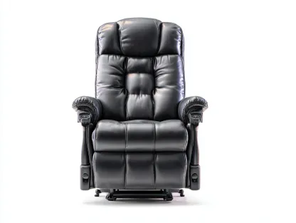 Fauteuil relax électrique en cuir véritable noir 88x94x112 cm - dossier inclinable - confort premium-Loftilo