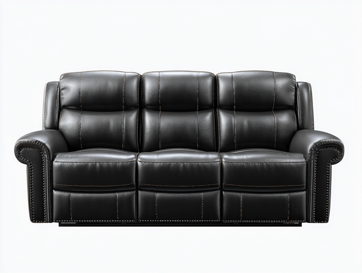 Canapé trois places en cuir véritable 205x95x100 cm - noir - avec fonction de réglage-Loftilo