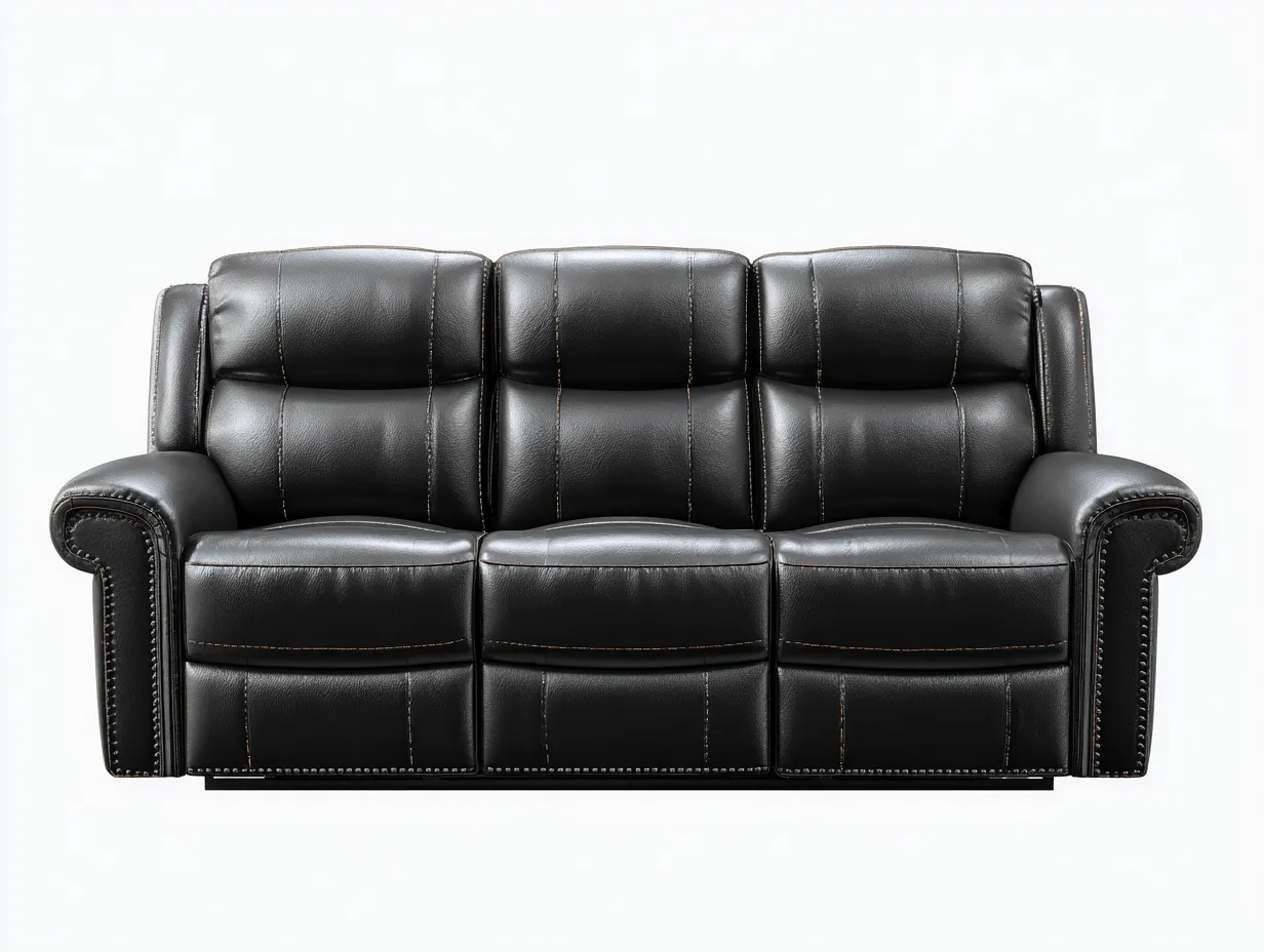 Canapé trois places en cuir véritable 205x95x100 cm - noir - avec fonction de réglage-Loftilo