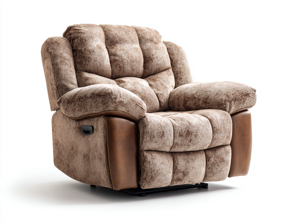 Fauteuil inclinable en tissu et similicuir marron - 95x100x105 cm - avec fonction réglable ergonomique-Loftilo