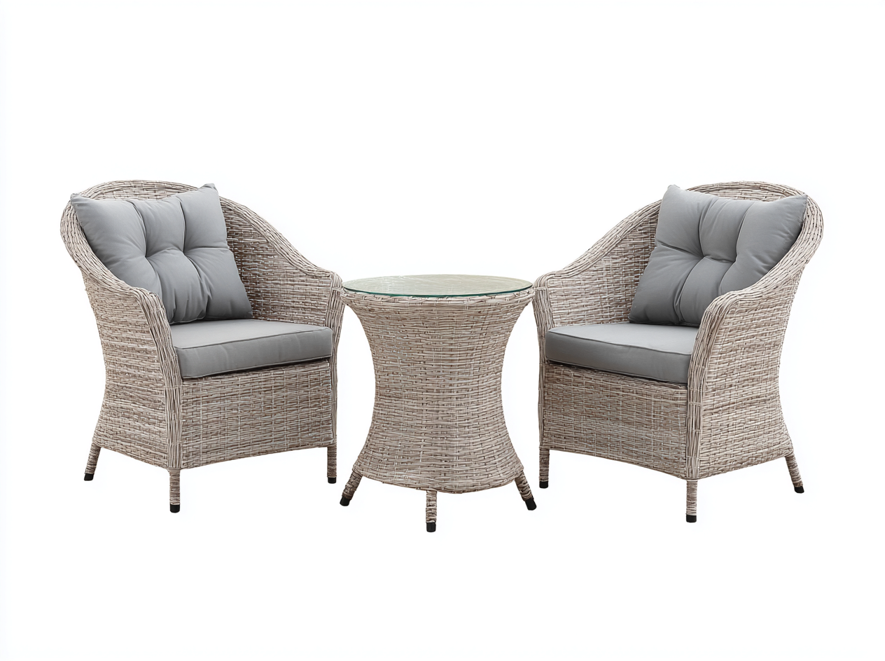 Ensemble de chaises de jardin en rotin 60x60x85 cm avec table 50x50x65 cm - rotin clair/gris - style détente extérieure-Loftilo